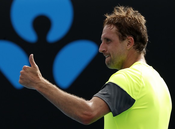 United States&#039; Tennys Sandgren celebrates after defeating Germany&#039;s Maximilian Marterer during their third round match at the Australian Open tennis championships in Melbourne, Australia, Sa ...