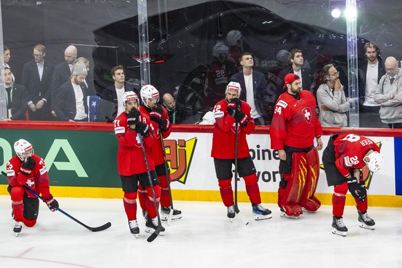 KEYPIX - Switerland&#039;s players react after the victory of the team USA during the gold medal game between Switzerland and USA at the IIHF 2025 World Championship, at the Avicii Arena (Globe), in S ...