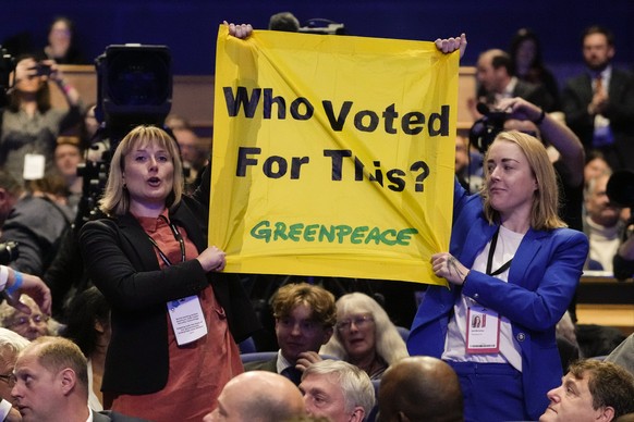 Protests against Liz Truss at the Conservative Party Convention.