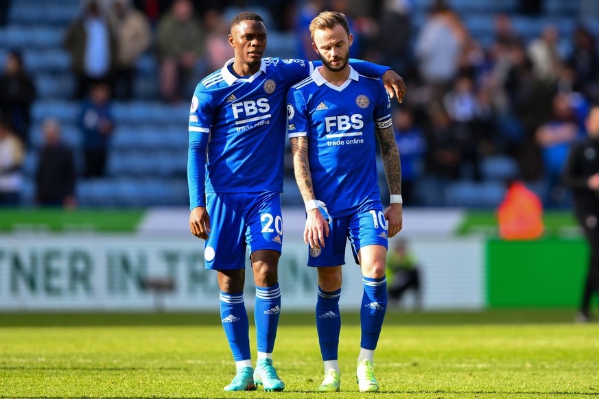 Leicester City v AFC Bournemouth - Premier League Patson Daka of Leicester City and James Maddison of Leicester City looking dejected after defeat during the Premier League match between Leicester Cit ...