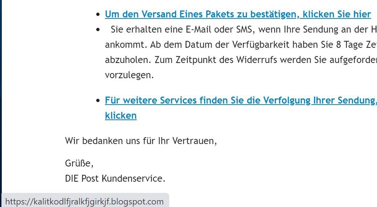 Tipp: Mit dem Mauszeiger nur über den Link fahren, nicht klicken. Der Browser zeigt nun ganz unten im Fenster die Adresse hinter dem Link an.