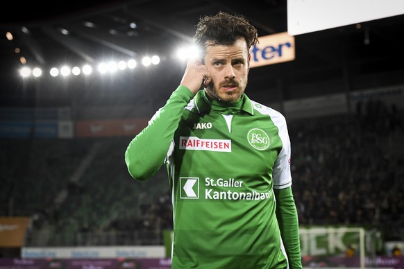 St. Gallens Tranquillo Barnetta nach dem Fussball Super-League Spiel zwischen dem FC St. Gallen und dem Grasshopper Club Zuerich, am Mittwoch, 3. April 2019, im Kybunpark in St. Gallen. (KEYSTONE/Gian ...