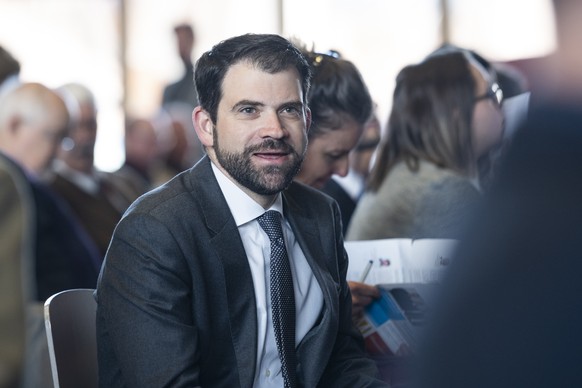 Damien Cottier, ex-conseiller personnel de Didier Burkhalter, photographie lors de l’assemblee generale du Parti liberal-radical neuchatelois, PLR, FDP, pour la nomination des candidats aux elections  ...