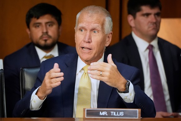 FILE - Sen. Thom Tillis, R-N.C., speaks during a Senate Judiciary Committee oversight hearing on Capitol Hill in Washington, Tuesday, Oct. 7, 2025. (AP Photo/Mark Schiefelbein, File)
Thom Tillis