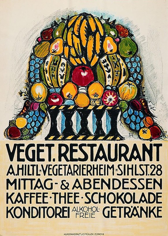 J.C. Müller AG, Veget. Restaurant, A. Hiltl, Vegetarierheim, Plakat, 1932.
