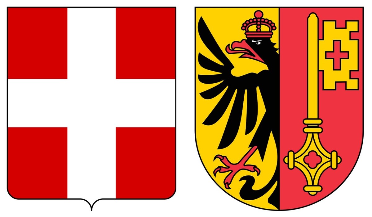 Les armoiries de la Savoie et de Genève.