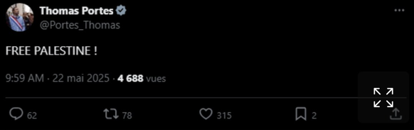 Screenshot eines Tweets von Thomas Portes, Abgeordneter von La France Insoumise