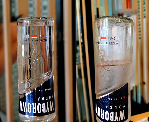 Wodka-Wassermelone vorher/nachher