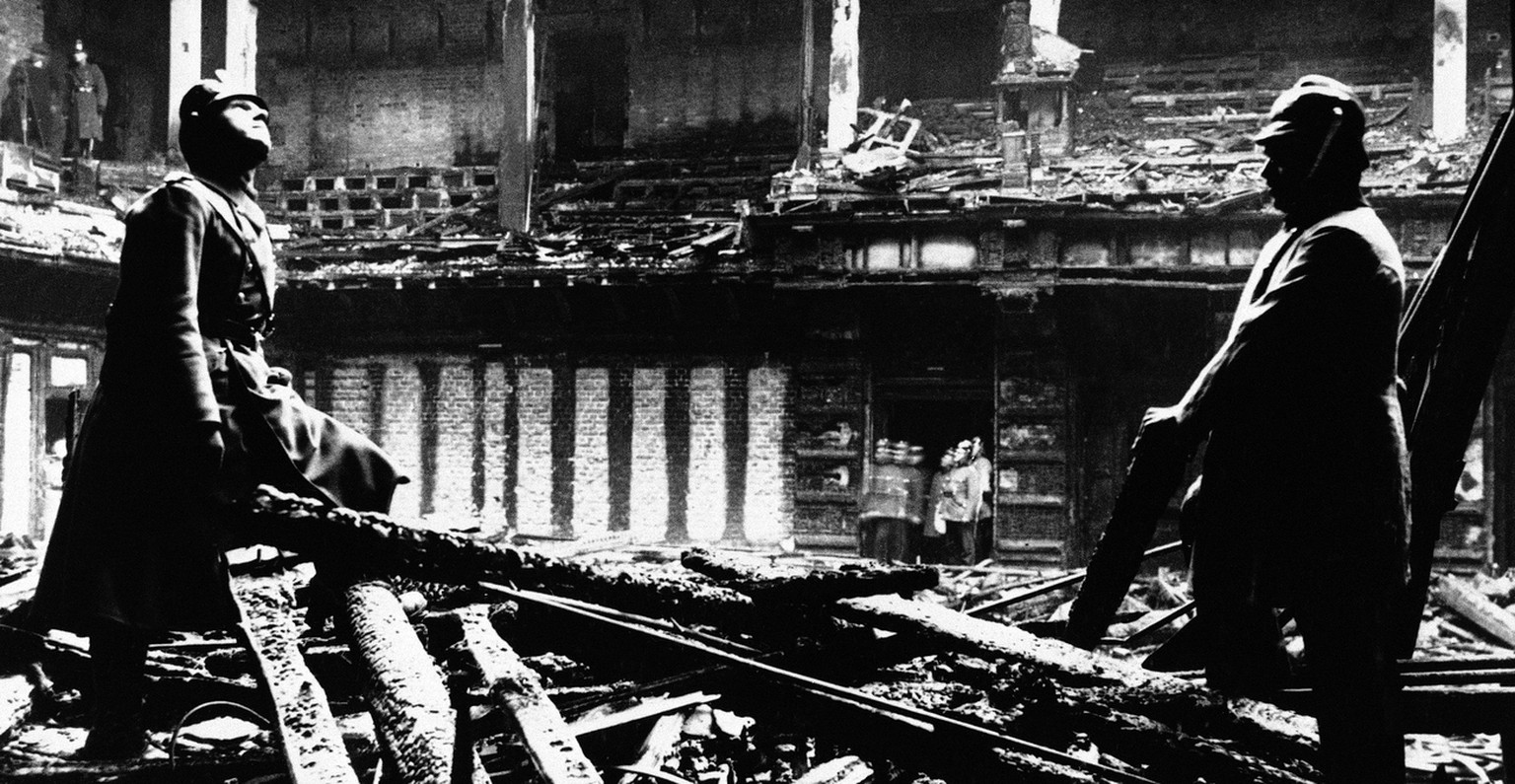 This is a view of the entirely destroyed tribunes of the Reichstag, Berlin, Feb. 28, 1933. (AP Photo) (KEYSTONE//)