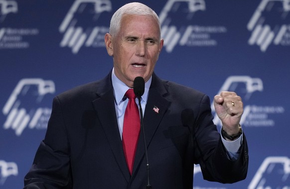 Former Vice President Mike Pence speaks at the annual leadership meeting of the Republican Jewish Coalition, Friday, Nov. 18, 2022, in Las Vegas. (AP Photo/John Locher)