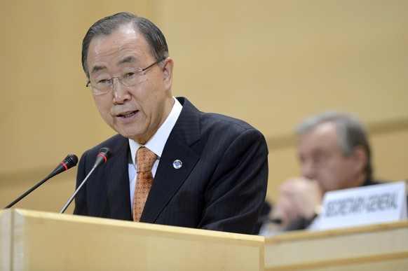 UN-Generalsekretär Ban Ki Moon spricht&nbsp;an einer Session des UN-Flüchtlingshilfswerk UNHCR, in Genf am 1. Oktober.