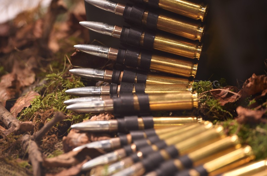 epa04931420 Special ammunition by Swiss company RUAG is on display in the Defence Security Equipment International (DSEI) exhibition at ExCel in London, Britain, 15 September 2015. The DSEI exhibition ...