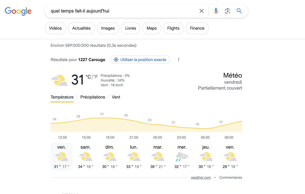 Exemple d'une requête Google