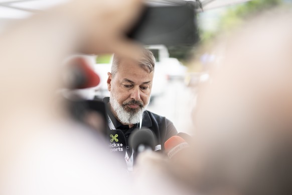Event director Olivier Senn comments the death of racer Gino Maeder from Switzerland of Bahrain-Victorious, ahead of a 20 kilometres ride from Tuelersee to Oberwil-Lieli named &quot;Gino Memorial Ride ...