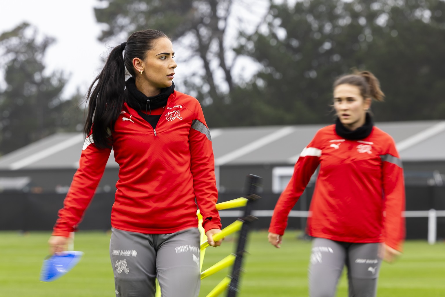 Switzerland&#039;s Meriame Terchoun attends a training session on the training ground Tahuna Park in Dunedin, New Zealand on Sunday July 23, 2023. (KEYSTONE/Michael Buholzer)