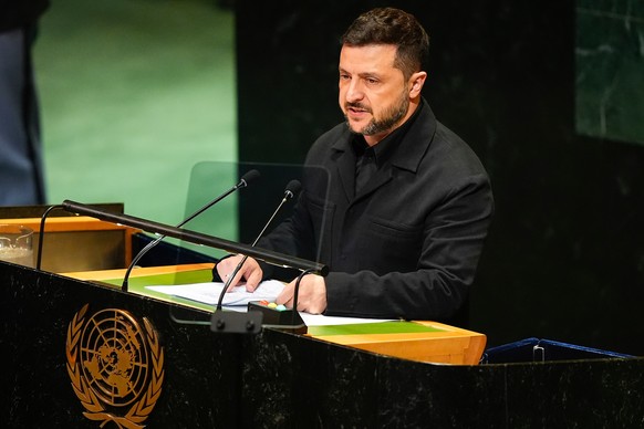 Ukrain? President Volodymyr Zelenskyy speaks during the 80th session of the United Nations General Assembly, Wednesday, Sept. 24, 2025, at U.N. headquarters. (AP Photo/Yuki Iwamura)
UN General Assembl ...