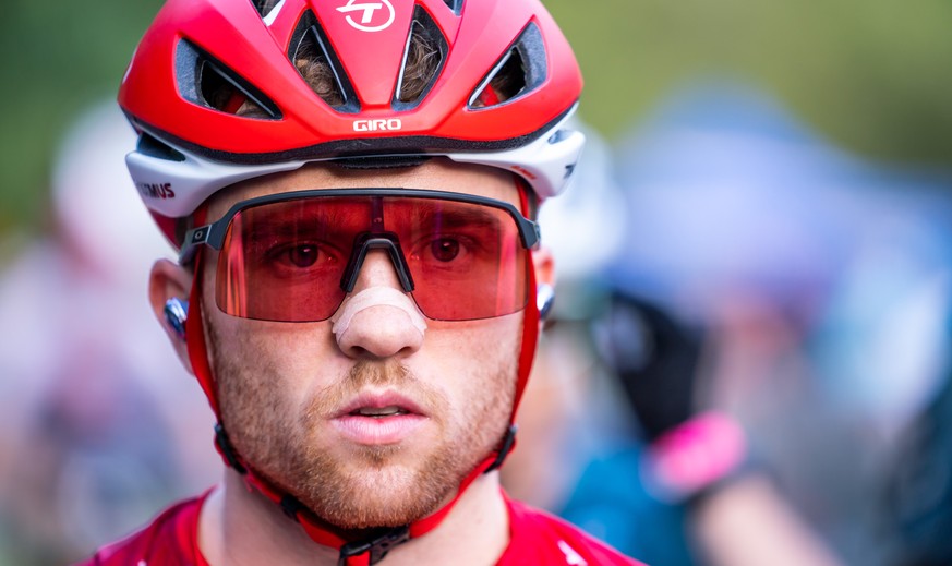 Mathias Flueckiger of Switzerland before the UCI Cross Country Mountain Bike World Cup Short Track race, on Friday, April 8, 2022, in Petropolis, Brazil. (KEYSTONE/Maxime Schmid)