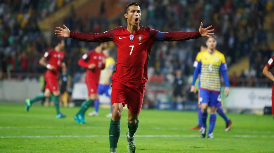 Football Soccer - Portugal v Andorra - World Cup 2018 Qualifier - Aveiro stadium, Aveiro, Portugal - 07/10/16. Portugal&#039;s Cristiano Ronaldo celebrates his second goal against Andorra. REUTERS/Raf ...