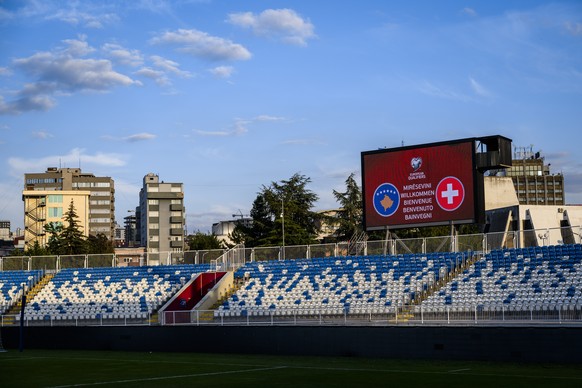 epa10848906 The stadium Fadil Vokrri is pictured after a press conference, in Pristina, Kosovo, Friday, September 8, 2023. Switzerland faces Kosovo in UEFA European Qualifiers matches on 09 September. ...