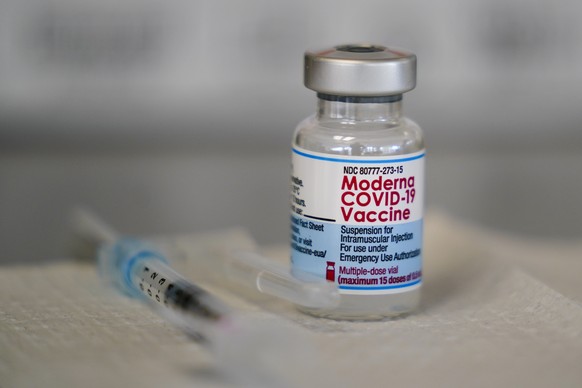 FILE - A vial of the Moderna COVID-19 vaccine is seen during a vaccination clinic at the Norristown Public Health Center in Norristown, Pa., Tuesday, Dec. 7, 2021. Moderna said Monday, Dec. 20, 2021 t ...