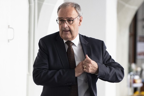 Bundesrat Guy Parmelin erscheint zu den traditionellen Von Wattenwyl Gespraeche, am Freitag, 30. August 2019, in Bern. (KEYSTONE/ Peter Schneider)