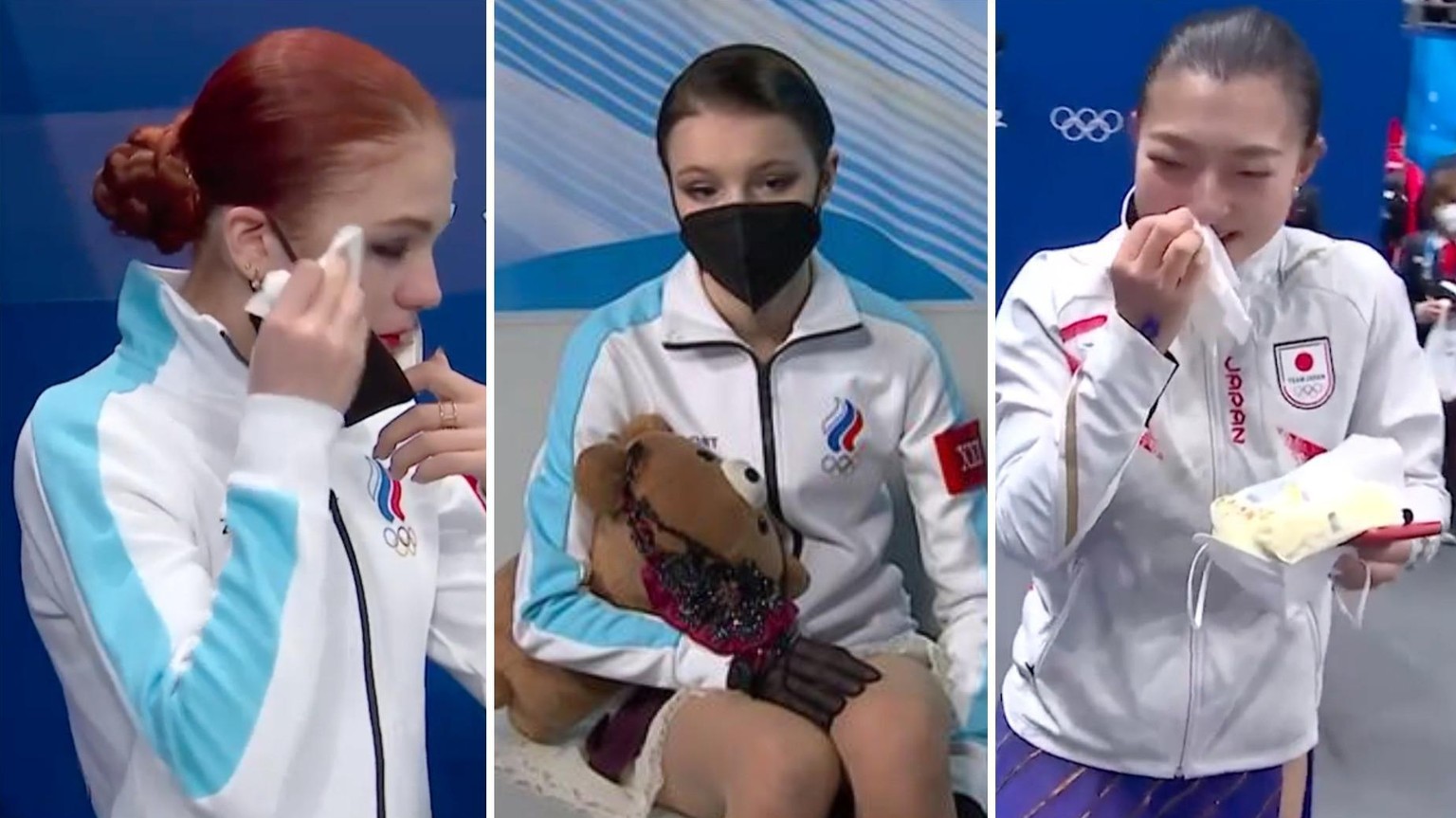 Alexandra Trusova, Anna Shcherbakova und Kaori Sakamoto (von links).