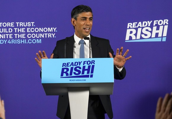 British Conservative Party Member of Parliament Rishi Sunak launches his campaign for the Conservative Party leadership, in London, Tuesday, July 12, 2022. Contenders to replace British Prime Minister ...