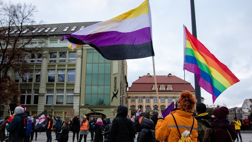 Die non-binary-Flagge weht im übertragenen Sinn amtlich gesehen (noch) nicht.
