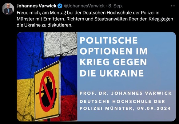 Tweet von Johannes Varwick (8. September 2024)