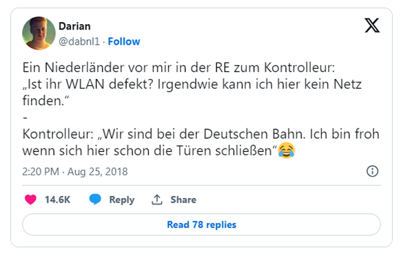 Funny tweet about DB railway strike