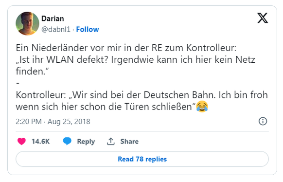 Funny tweet about the DB rail strike