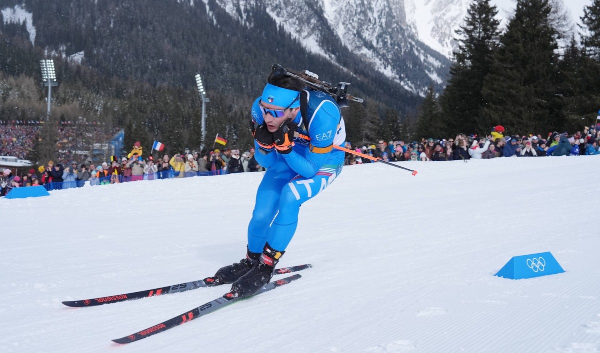 Italys GIACOMEL Tommaso during Biathlon Men s 15km Mass Start at Antholz-Anterselva Biathlon Arena at the Milano Cortina 2026 Winter Olympics, in Anterselva Italy February 20 , 2026 Spada/LaPresse PUB ...