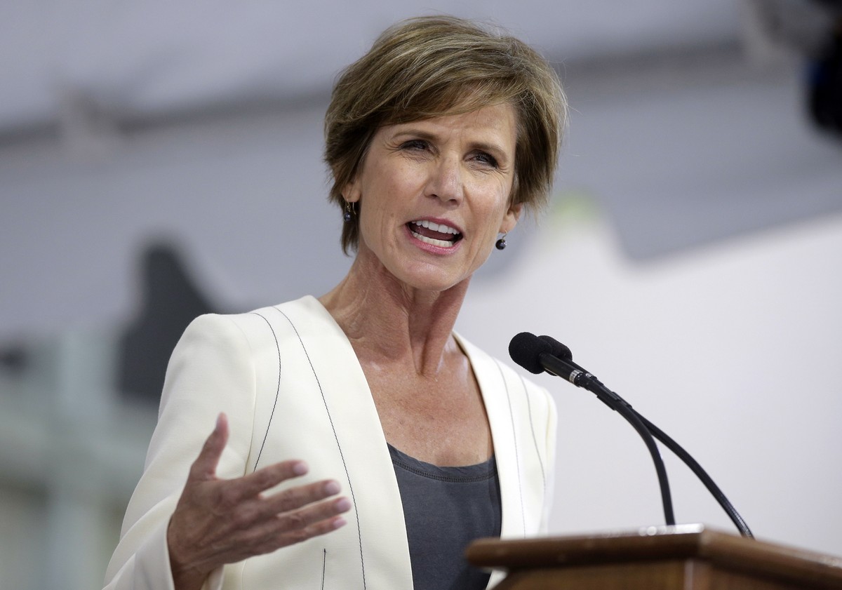 File-This May 24, 2017, fiule photo shows former U.S. Deputy Attorney General Sally Yates delivering an address at Harvard Law School Class Day 2017, at Harvard University, in Cambridge, Mass. Yates w ...