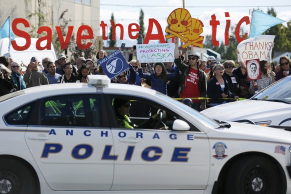 Protest gegen Ölbohrungen in der Arktis anlässlich des Obama-Besuchs in Anchorage.