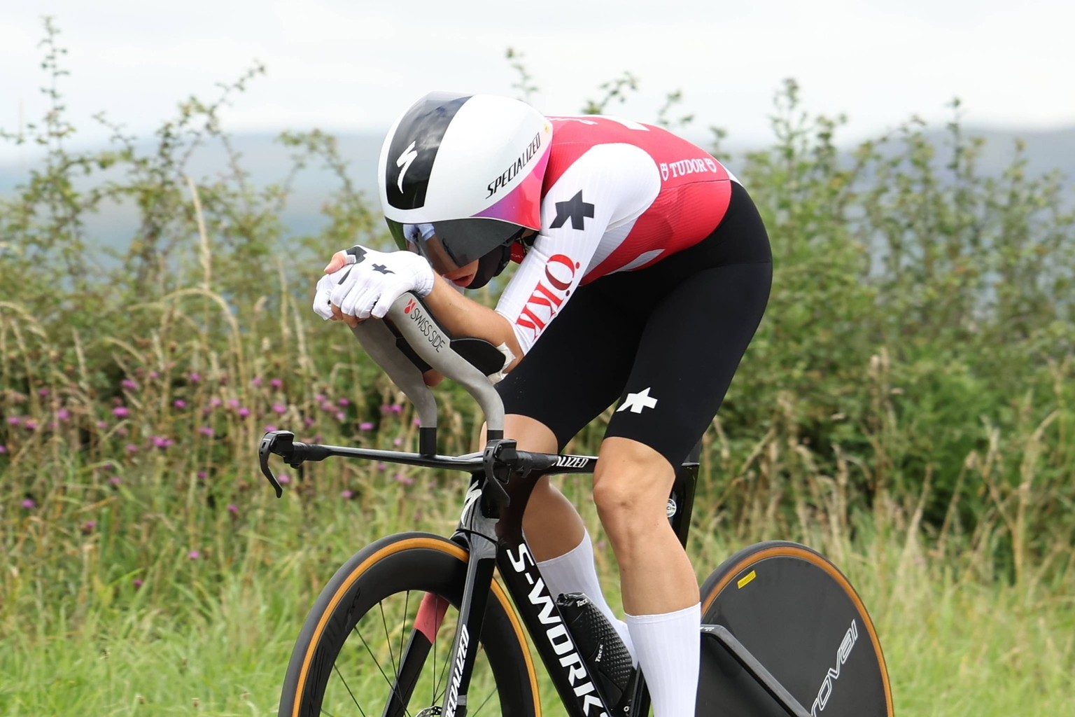 Swiss Marlen Reusser pictured in action during the elite women time trial race at the UCI World Championships Cycling, in Glasgow, Scotland, Thursday 10 August 2023. UCI organizes the worlds with all  ...