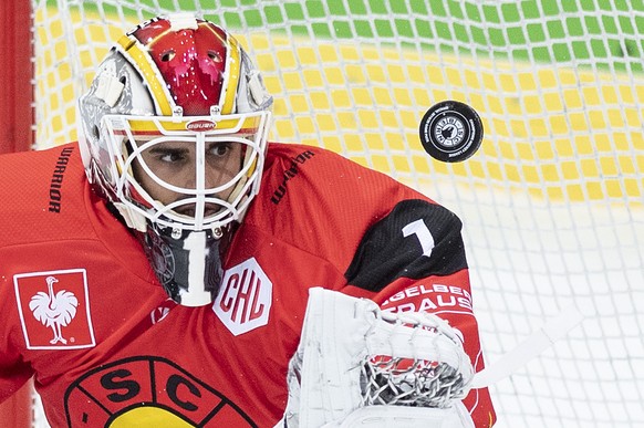 BernÕs goaltender Niklas Schlegel in action during the Champions Hockey League round of 4 match between Switzerland&#039;s SC Bern and FinlandÕs Kaerpaet Oulu, at the PostFinance Arena in Bern, Switze ...