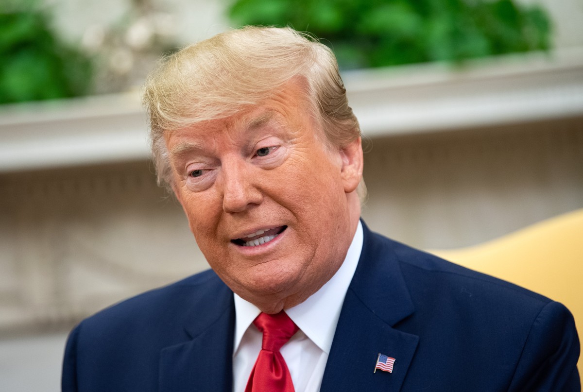 epa07706022 US President Donald J. Trump answers a question about politically connected financier Jeffrey Epstein as he takes questions during a meeting with Qatar's Emir Sheikh Tamim Bin Hamad A ...