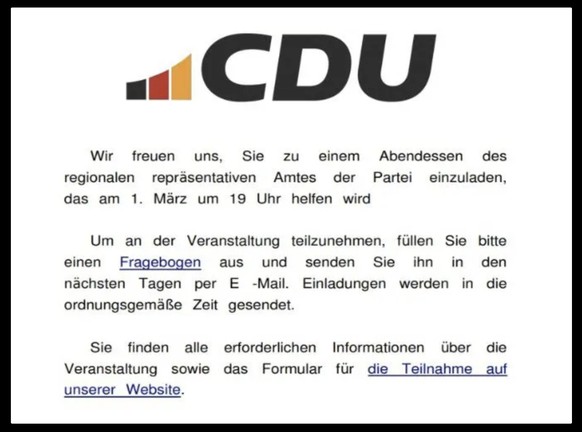 Berügerische E-Mail aus Russland, gerichtet an die CDU.