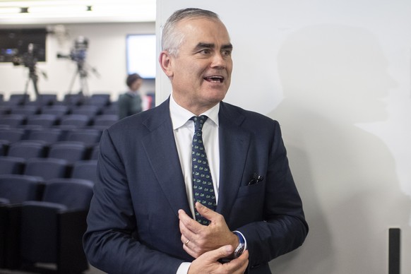 epa08214534 The new CEO of the Swiss bank Credit Suisse Thomas Gottstein speaks to the media after the press conference of the full-year results of 2019 in Zurich, Switzerland, Thursday, 13 Feburary 2 ...