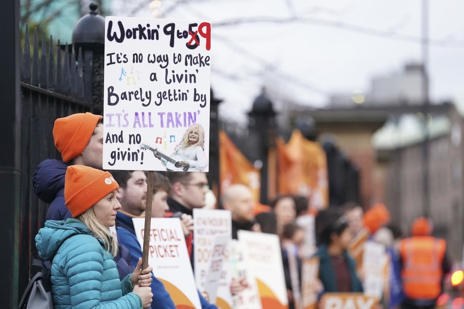 Junior doctors and members of the British Medical Association (BMA) demonstrate outside Royal Victoria Infirmary, Newcastle, England, Wednesday, Jan. 3, 2024, as they take to picket lines for six days ...