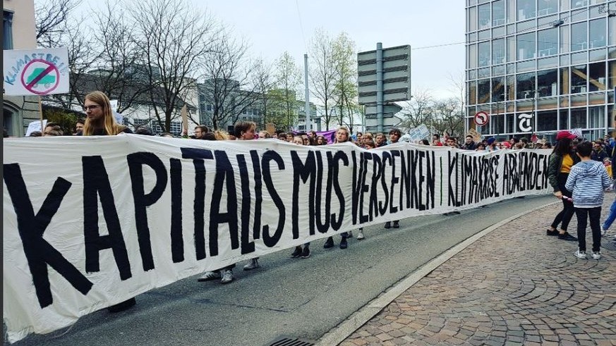 Ein Plakat, das für Schlagzeilen sorgte: Junge Sozialisten an einer Klimademonstration in Zürich.
