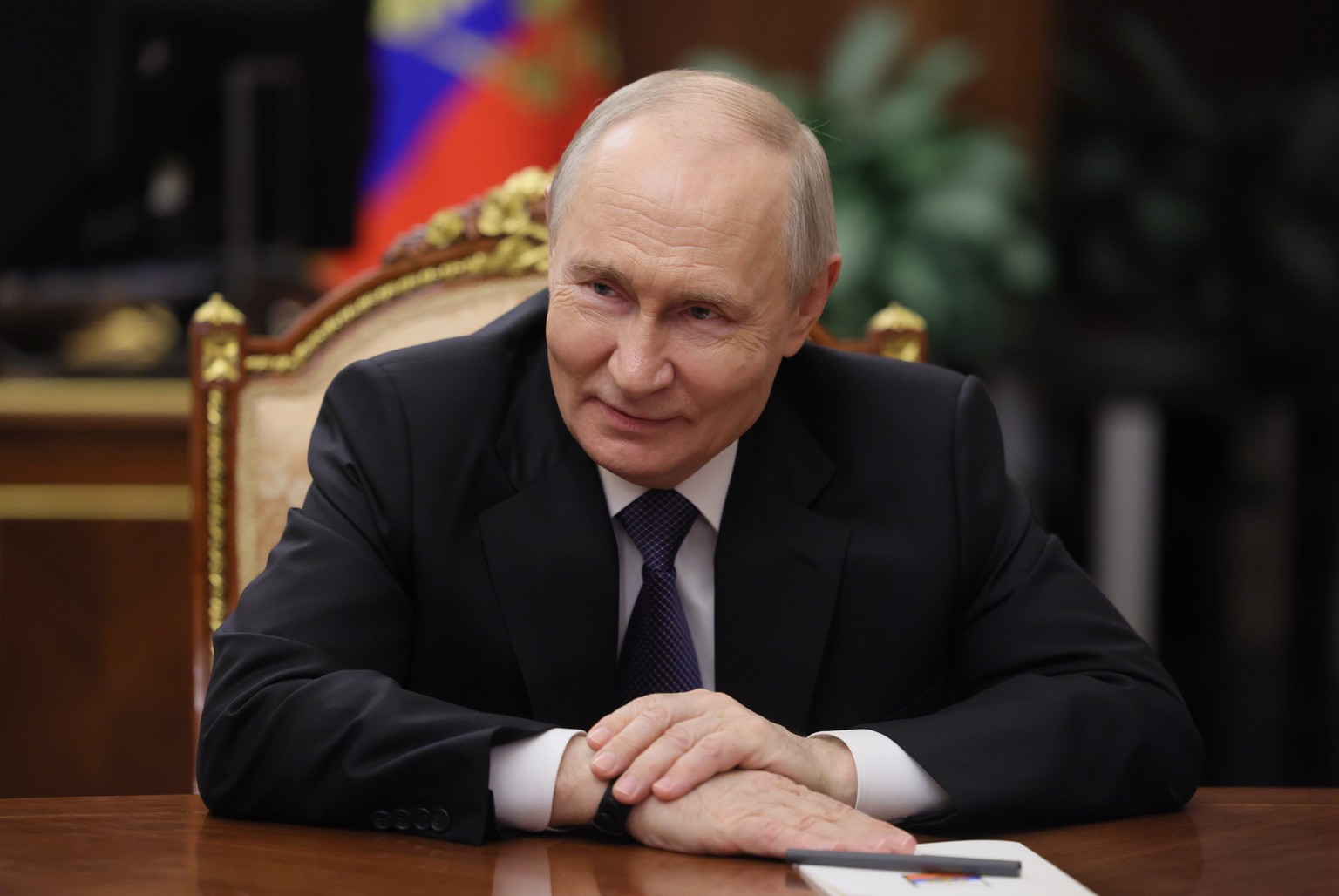 epa12923729 Russian President Vladimir Putin meets with Head of the Chechen Republic Ramzan Kadyrov (not pictured) at the Kremlin in Moscow, Russia, 29 April 2026 (issued 30 April 2026). EPA/MIKHAIL M ...