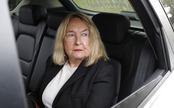 epa10551962 June Steenkamp, mother of murder victim Reeva Steenkamp, arrives to the Atteridgeville Prison where the parole hearing for Oscar Pistorius is taking place, in Pretoria, South Africa, 31 Ma ...