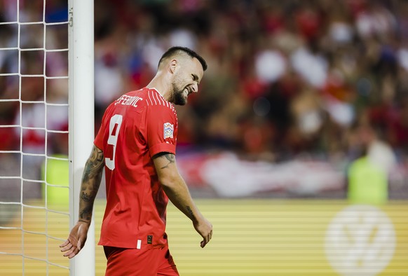 Switzerland's forward Haris Seferovic during the UEFA Nations League group A2 soccer match between Switzerland and Portugal at the Stade de Geneve stadium, in Geneva, Switzerland on Sunday, June 12, 2 ...
