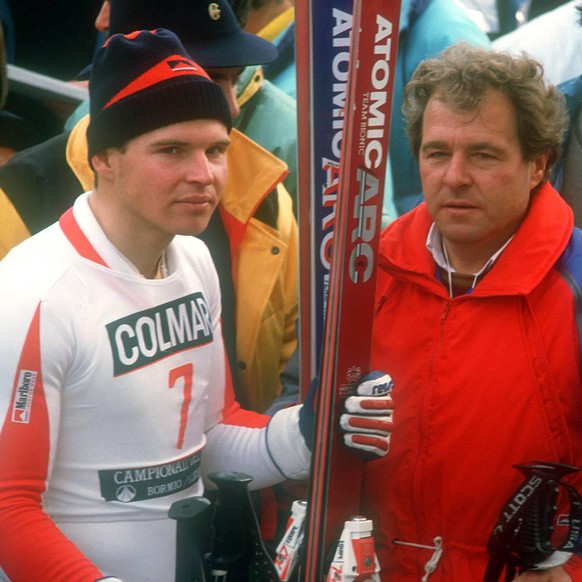 Bildnummer: 01401834 Datum: 07.02.1985 Copyright: imago/WEREK
Marc Girardelli (li.) zusammen mit seinem Vater Helmut (beide Luxemburg); Mark, Vdia, quer, Eltern, Elternteil, Familie, close Weltmeister ...