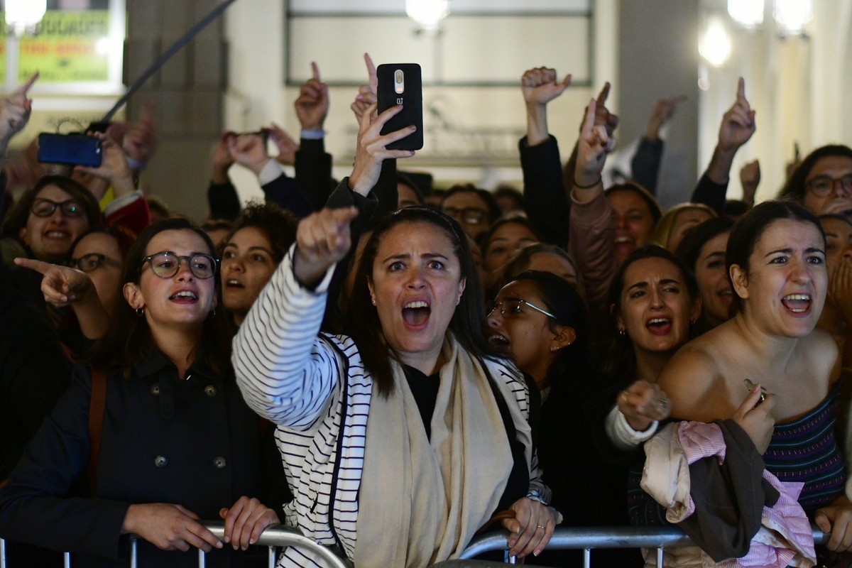 Protestors shout slogans on the second day of a demonstration outside Malta's prime minister's office in Valletta, Malta, Tuesday, Nov. 26, 2019. On Wednesday, Nov. 28, 2019 Maltese police a ...