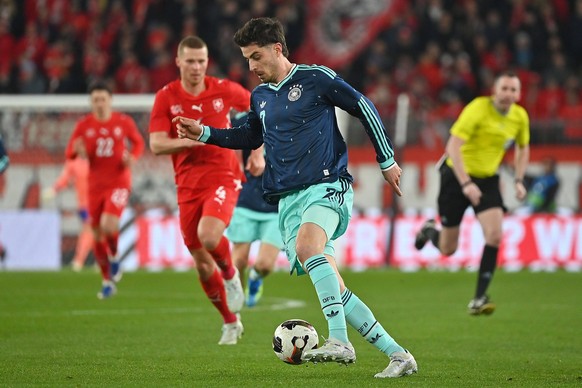 Kai HAVERTZ GER am Ball, Aktion. Fussball Laenderspiel Schweiz -Deutschland 3-4 am 27.03.2026 St. Jakob Park Basel *** Kai HAVERTZ GER on the ball, action soccer match Switzerland Germany 3 4 on 27 03 ...