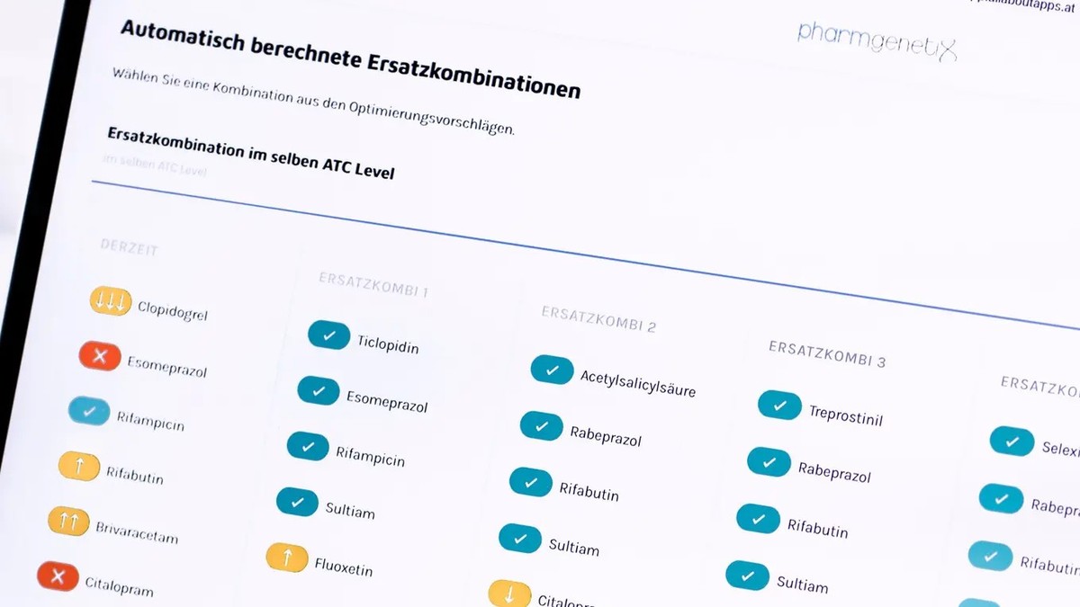Das Kalkulationsprogramm von Pharmgenetix visualisiert, wie gut oder schlecht Medikamente zum genetischen Profil passen.