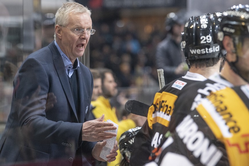 Berns, Headcoach Kari Jalonen, waehrend dem ersten Playoff Halbfinalspiel der National League, zwischen dem SC Bern und dem EHC Biel, am Dienstag 26. Maerz 2019 in der Postfinance Arena in Bern. (KEYS ...