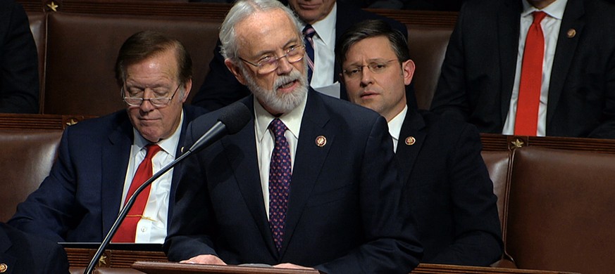 FILE - Rep. Dan Newhouse, R-Wash., speaks as the House of Representatives debates the articles of impeachment against President Donald Trump at the Capitol in Washington on Dec. 18, 2019. Newhouse was ...